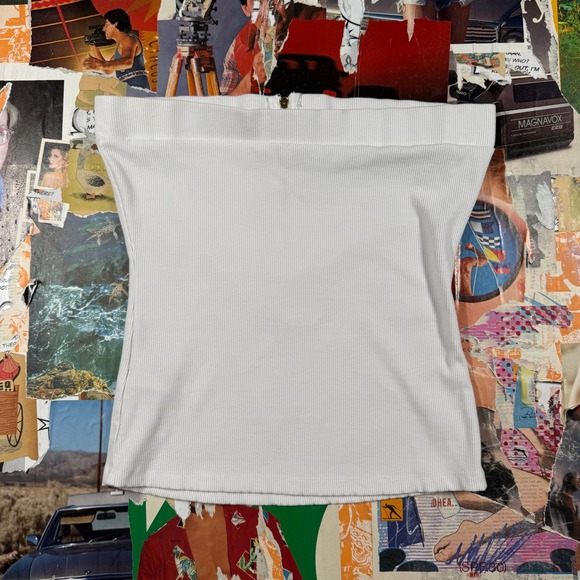 GBG Los Angeles White Ribbed Strapless Tube‎ Top Zipper Front Size M - Picture 7 of 7